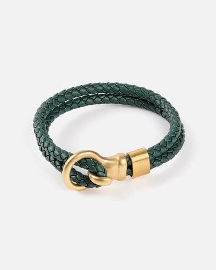 سوار رجالي من الجلد المجدول بلون أخضر