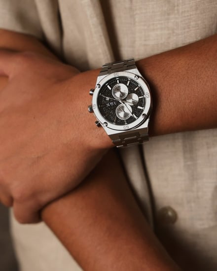 ساعة رجالية بسير ستيل بلون فضي