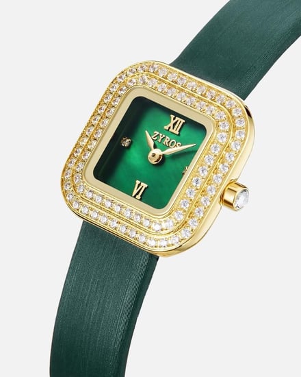 ساعة نسائية بسير من الجلد بلون أخضر