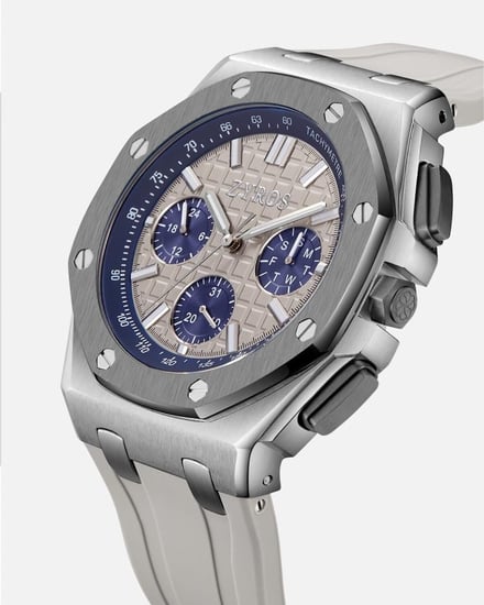 ساعة رجالية بسير من الربل بلون رمادي