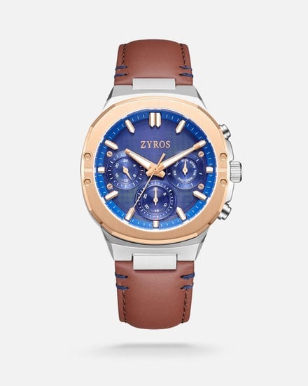 ‎ ساعة رجالية بسير من الجلد بلون بني