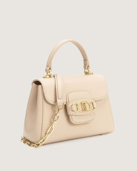 شنطة نسائية من الجلد البارز بلون بيج