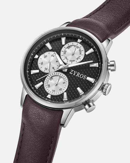 ساعة رجالية بسير جلد بلون بني