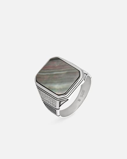 خاتم رجالي أنيق بحجر زركون بلون رمادي