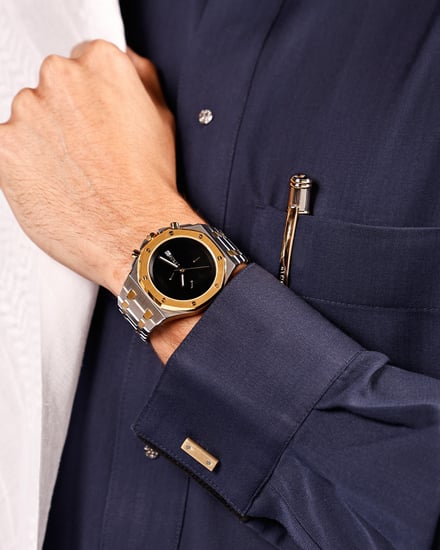 طقم هدية رجالي مميز بلون فضي وذهبي