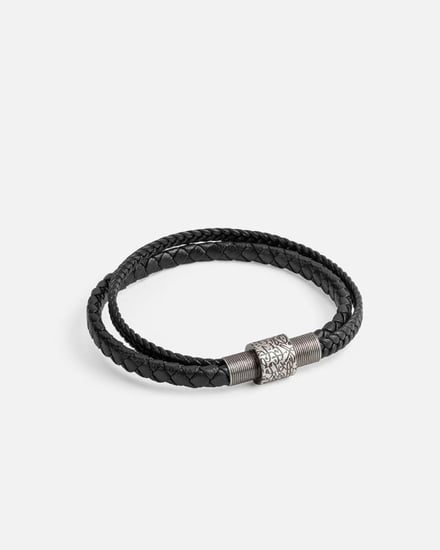 اسوارة رجالية من الجلد المجدول الأسود