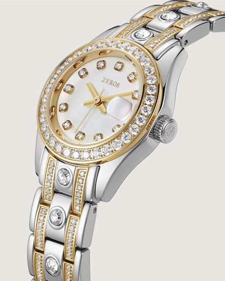 ساعة زمرد النسائية باللون الذهبي والفضي