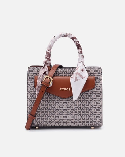 شنطة نسائيه من القماش والجلد بلون بني