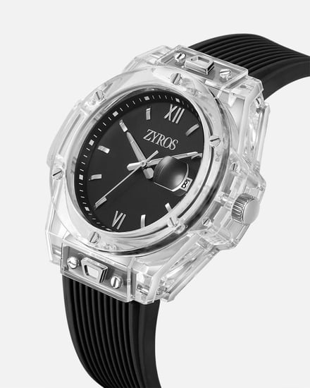 ساعة رجالية شفافة بسير ربل بلون أسود