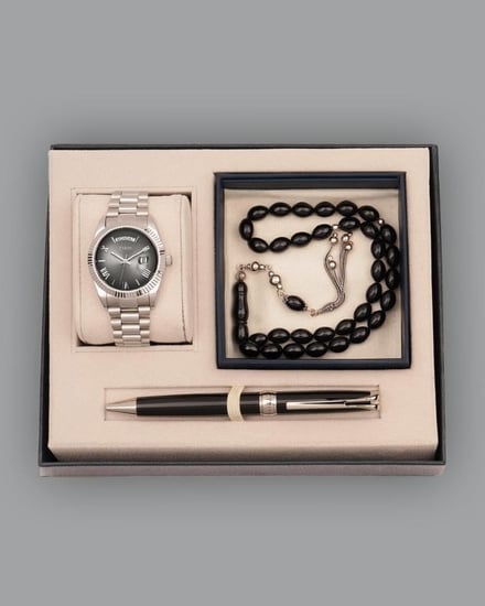 طقم هدية رجالي أنيق ساعة وسبحة وقلم