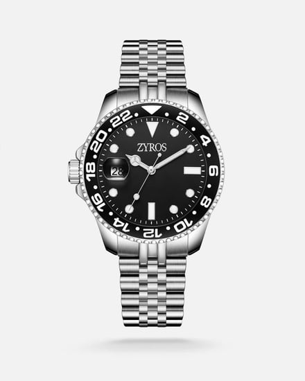 طقم رجالي من ساعة واسوارة باللون الفضي والأسود