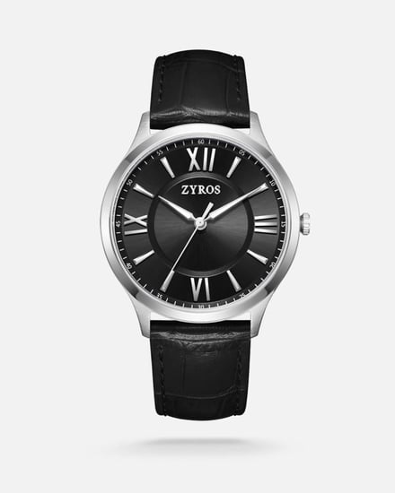 ساعة أديم الرجالية من الجلد بلون أسود