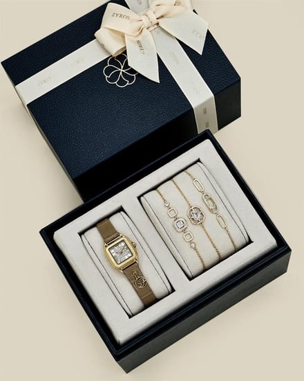 طقم نسائي متفرد أساور و ساعة من الجلد بلون بني