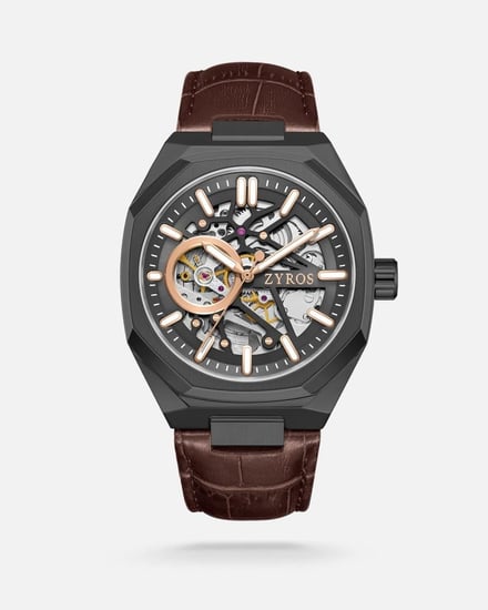 ساعة حُصن الرجالية اتوماتيك جلد بلون بني