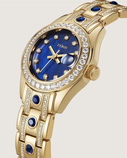 ساعة زمرد النسائية باللون الذهبي والأزرق