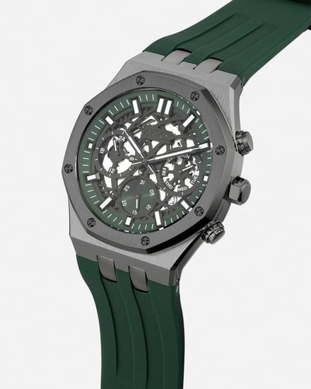 ساعة رجالية بسير من الربل بلون أخضر