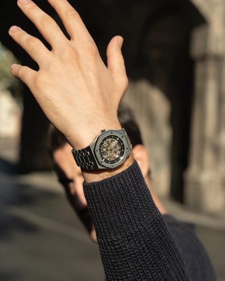 ساعة رجالية اتوماتيك بلون فضي