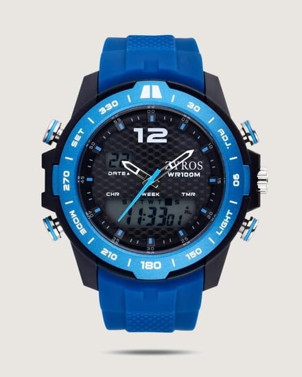 ساعة رجالية بسير من الربل بلون أزرق