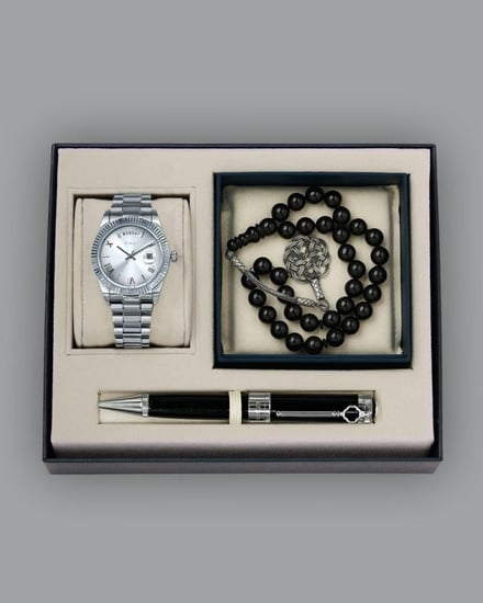طقم هدية رجالي أنيق ساعة وسبحة وقلم