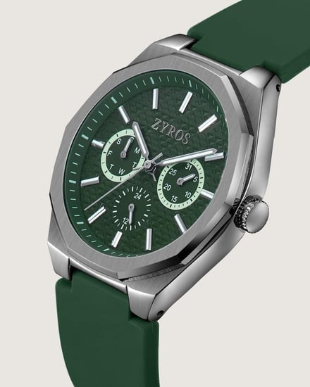 ساعة رجالية من الربل بلون أخضر