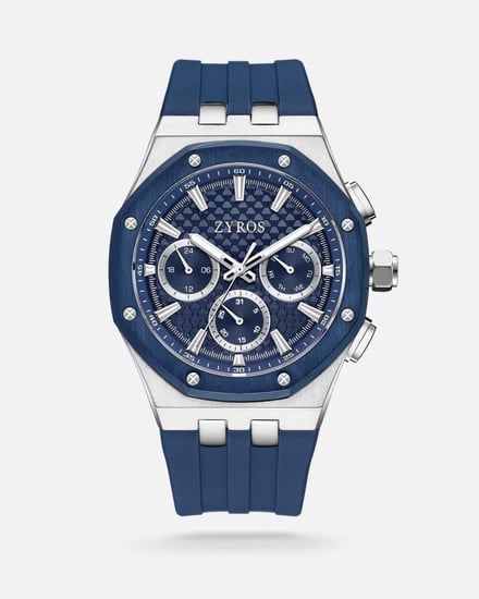 ‎ ساعة رجالية بسير من الربل باللون الأزرق