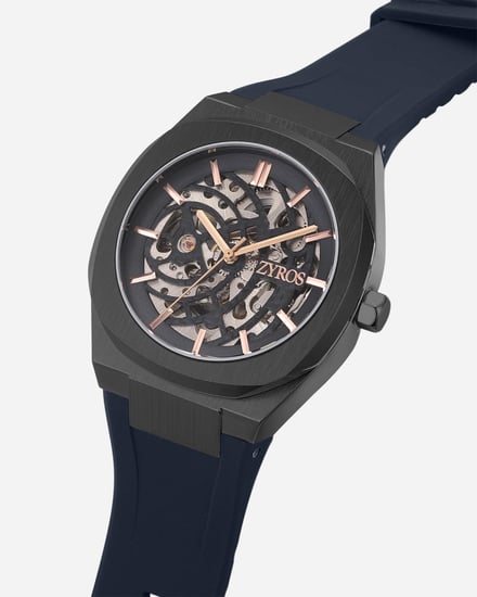 ساعة رجالية اتوماتيك بسير ربل بلون أزرق