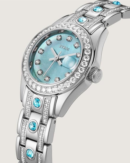 ساعة زمرد النسائية باللون الفضي والأزرق