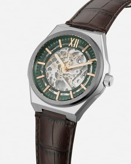 ساعة رجالية من الجلد باللون البني