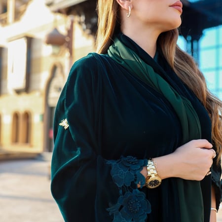 عباية موديل Abaya No 27 مخمل اخضر غامق