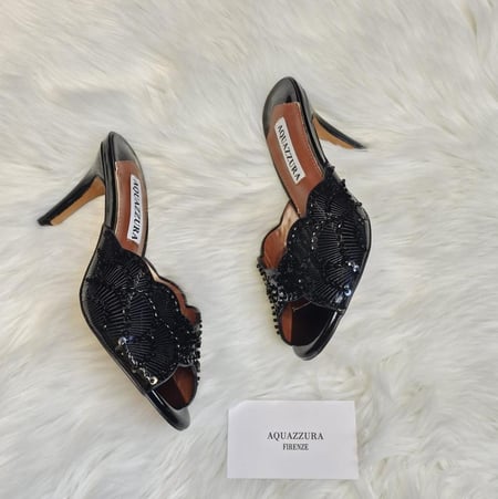 Aquazzura Crystal Scallop Mule Heels