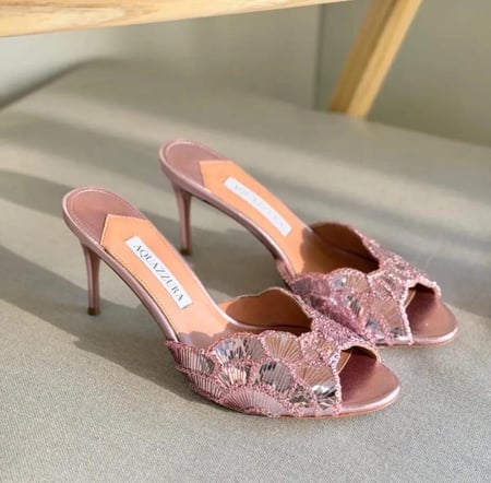 Aquazzura Crystal Scallop Mule Heels