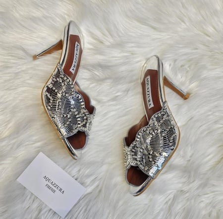 Aquazzura Crystal Scallop Mule Heels