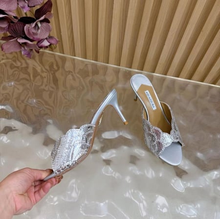 Aquazzura Crystal Scallop Mule Heels