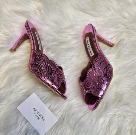 Aquazzura Crystal Scallop Mule Heels