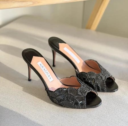 Aquazzura Crystal Scallop Mule Heels