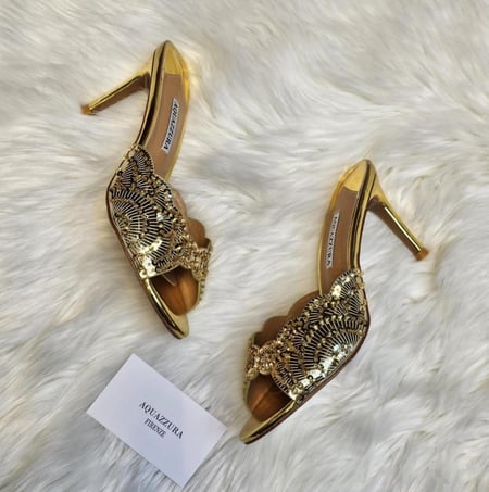Aquazzura Crystal Scallop Mule Heels