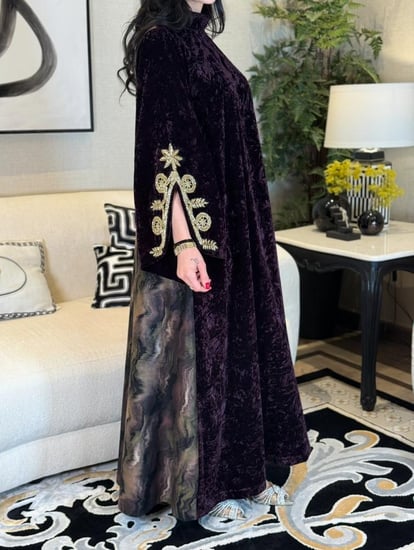 جلابية مخمل شك عالاكمام  بنفسجي داكن-متجر جلابيات فاشن للازياء الراقية