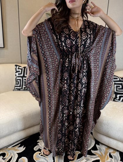 جلابية ناعمة كشمير زم عالخصر ملونة لون بني-متجر جلابيات فاشن للأزياء