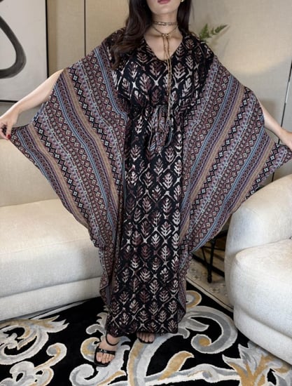 جلابية ناعمة كشمير زم عالخصر ملونة لون بني-متجر جلابيات فاشن للأزياء