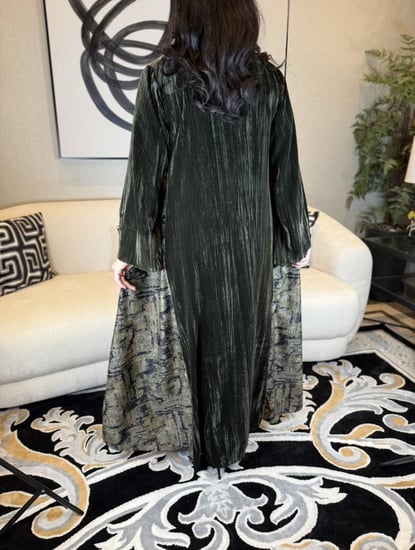 جلابية مخمل زيتوني داكن راقية