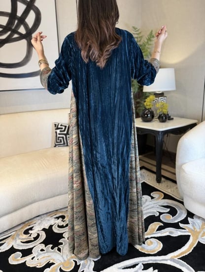 جلابية مخمل كلوش تركواز-متجر جلابيات فاشن للأزياء الراقية