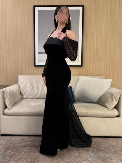 فستان سهرة راقي أسود أوف شولدرز