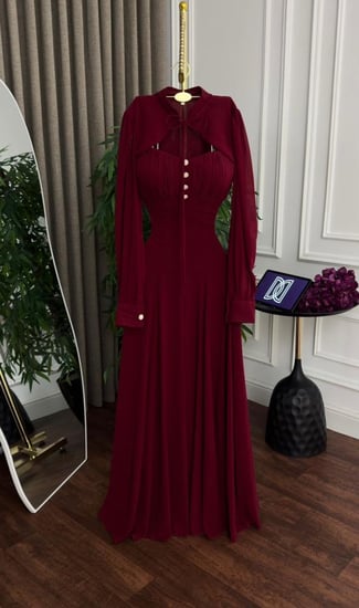 فستان شيفون ناعم باللون البرغندي الانيق