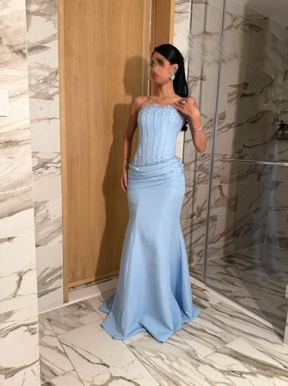 فستان سهرة سماوي فخم كورسيه