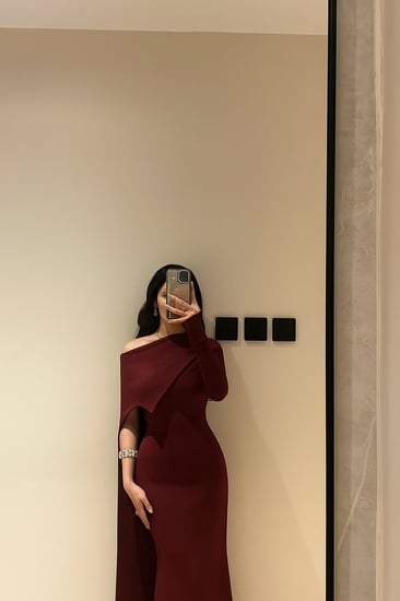 فستان سهرة أوف شولدر لون عودى