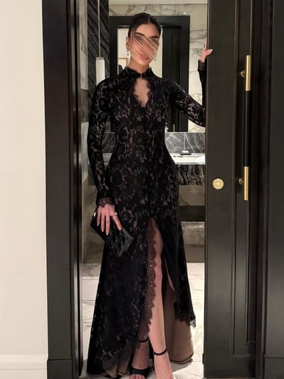 فستان سهرة أسود من الدانتيل بالكامل