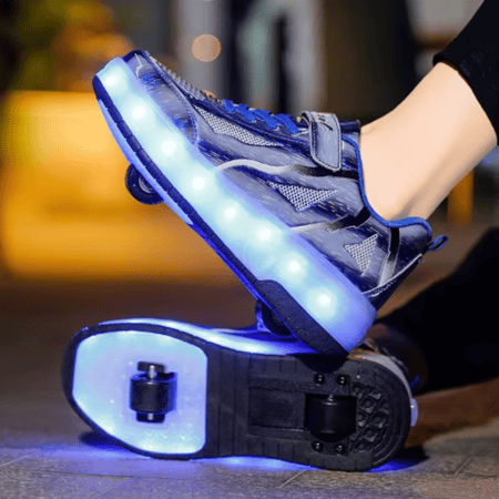 الجملة متاحة لأحذية التزلج الدوارة للأطفال، قابلة للطي تلقائيًا، بتصميم المذنب والمطر، عجلات قابلة لإعادة الشحن، أحذية عصرية، مثالية كهدية عيد ميلاد.