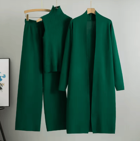 ربيع الخريف 3 قطعة المرأة سترة رياضية موضة محبوك مجموعة بناطيل رجالي السيدات سترة البدلة خمر موضة السيدات 3 قطعة مجموعة