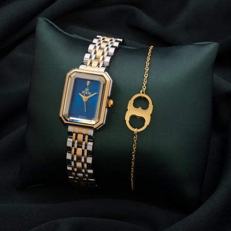 طقم ساعة وإسواره ساحر باللونين الذهبي والفضي