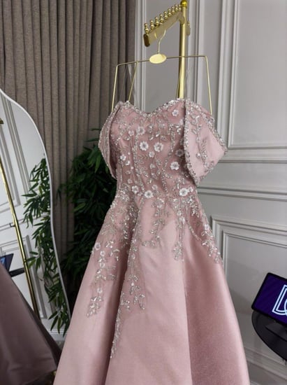 فستان سهره كحلي عنابي غامق و لحمي ميكادو تطريز كلفه D